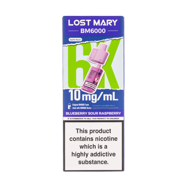 Lost Mary Blueberry Sour Raspberry BM6000 Prefilled Pod + Refill | Vape Superstore Lost Mary Blueberry Sour Raspberry BM6000 Prefilled Pod + Refill | Vape Superstore