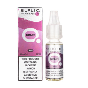 Box and Bottle of ELFLIQ's Grape Nicotine Salt E-Liquid in 20mg Strength