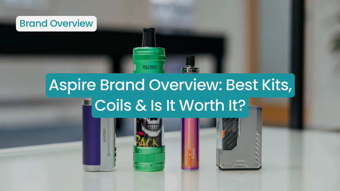 Aspire brand overview with vaping kits and related products displayed.