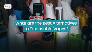 Text asking about the best alternatives to disposable vapes, surrounded by vape products.