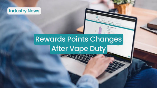 Person using a laptop with text about rewards points changes after vape duty.