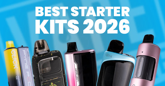 Image of various vape starter kits with text "Best Starter Kits 2026.