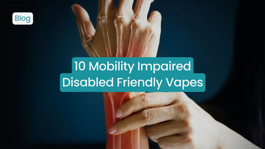 Hands holding a vape, with text about mobility impaired friendly options.