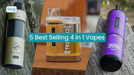 Five best-selling 4-in-1 vapes displayed on a natural background.