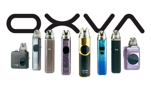 Various Oxva vape devices displayed with the brand name "OXVA" above them.