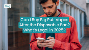 Person reading about Big Puff vapes and legal issues on a mobile device.