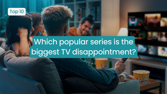 People watching TV, discussing biggest TV disappointment. Text overlay asking a question.