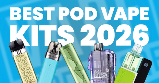 Best pod vape kits 2026 with various vape devices on a blue background.