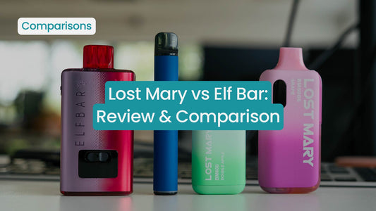 Lost Mary vs Elf Bar: Review & Comparison" with vaping products displayed.