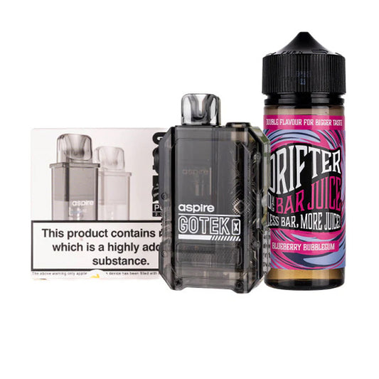 Aspire GoTek X Nicotine Free Bundle - Incl. Pack of Pods & 100ml Shortfill Aspire GoTek X Nicotine Free Bundle - Incl. Pack of Pods & 100ml Shortfill