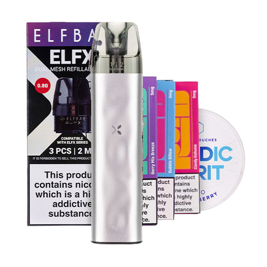 Elf Bar ELFX Mini Vape Kit & Nicotine Pouch Bundle on Silver
