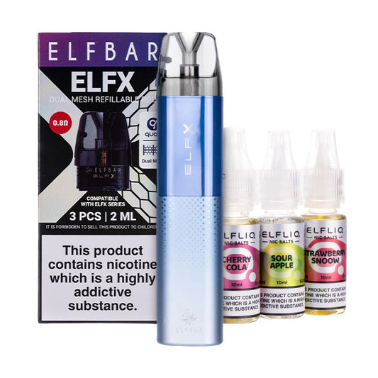 Elf Bar ELFX Pod Kit Bundle - Inc. 1 x Pack of Pods & 3 x Nic Salts Elf Bar ELFX Pod Kit Bundle - Inc. 1 x Pack of Pods & 3 x Nic Salts