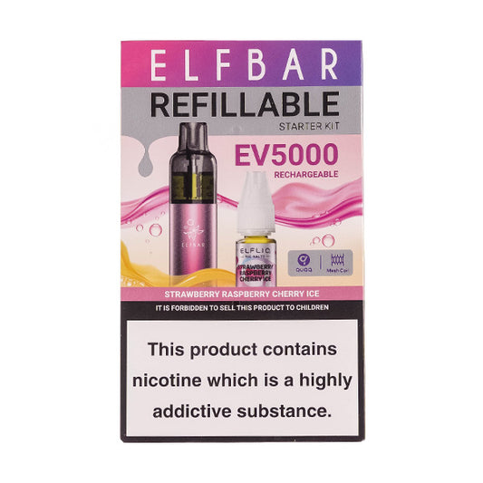 Elf Bar EV5000 Refillable Rechargeable Disposable Vape - Strawberry Raspberry Cherry Ice