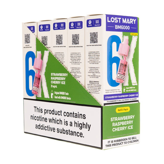 Lost Mary BM6000 Prefilled Pod + Refill [Box of 5] - Strawberry Raspberry Cherry Ice