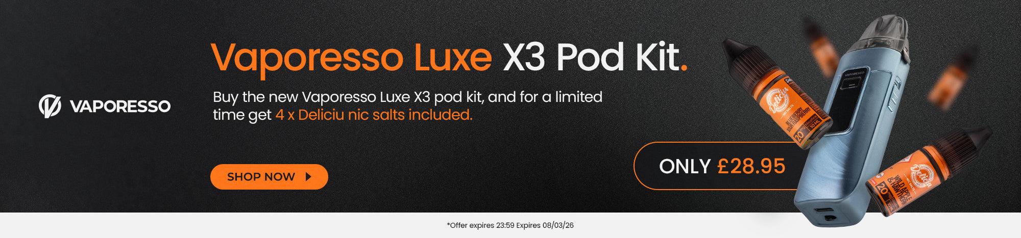 Buy the Vaporesso Luxe X3 Pod Kit and get 4 x Deliciu Salts Included
