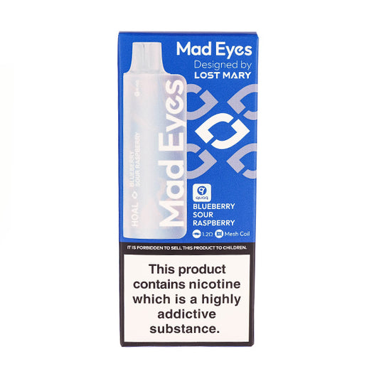 A Boxed Mad Eyes HOAL Disposable Vape in Blueberry Sour Raspberry Flavour