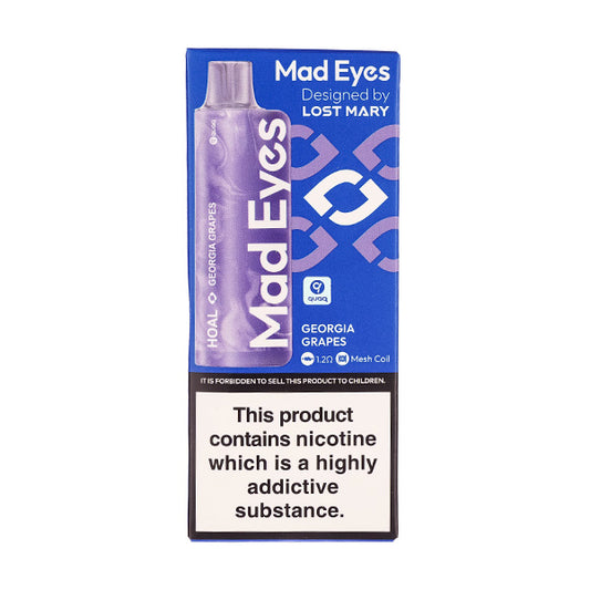 A Boxed Mad Eyes HOAL Disposable Vape in Georgia Grapes Flavour