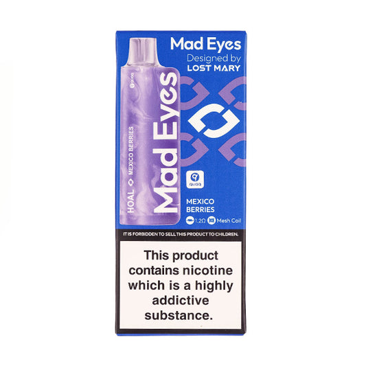 A Boxed Mad Eyes HOAL Disposable Vape in Mexico Berries Flavour