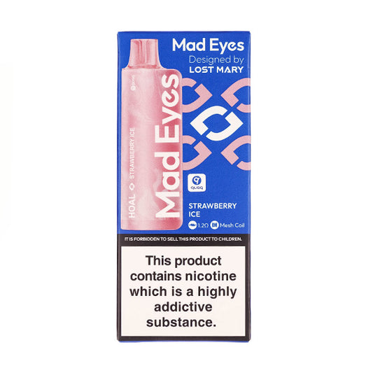 A Boxed Mad Eyes HOAL Disposable Vape in Strawberry Ice Flavour