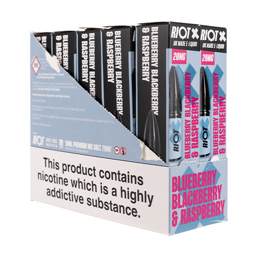 Riot X Nic Salt E-Liquids - Pack of 10 - Blueberry Blackberry & Raspberry