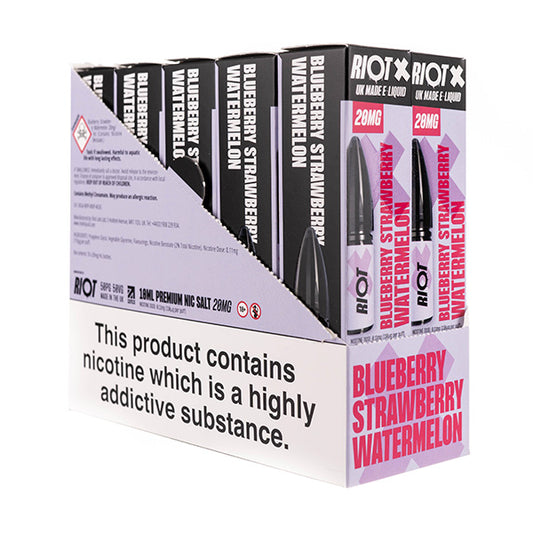 Riot X Nic Salt E-Liquids - Pack of 10 - Blueberry Strawberry & Watermelon