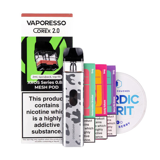 Vaporesso XROS 4 Mini Vape Kit & Nicotine Pouch Bundle in Camo Silver