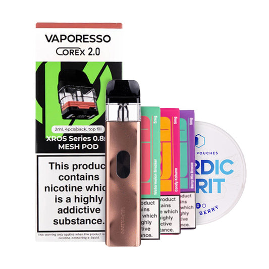 Vaporesso XROS 4 Mini Vape Kit & Nicotine Pouch Bundle in Champagne Gold