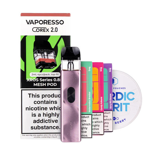Vaporesso XROS 4 Mini Vape Kit & Nicotine Pouch Bundle in Ice Pink