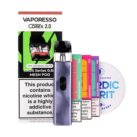 Vaporesso XROS 4 Mini Vape Kit & Nicotine Pouch Bundle in Ice Purple