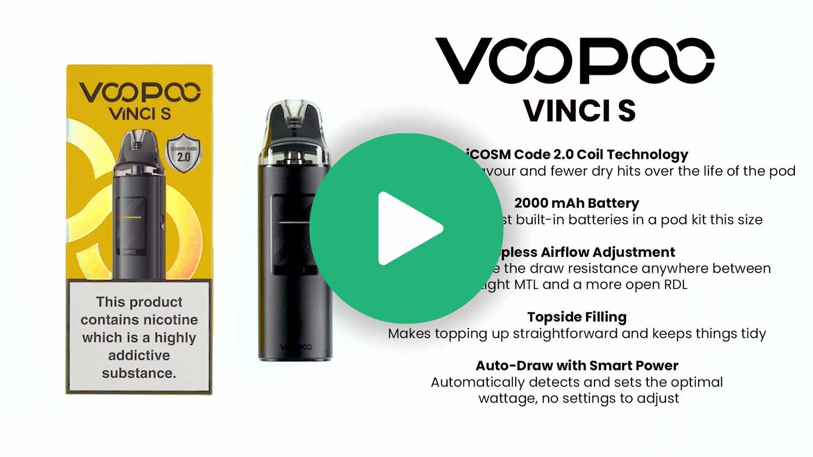 Voopoo Vinci S Pod Kit - MTL & RDTL Vaping + Free E-Liquid