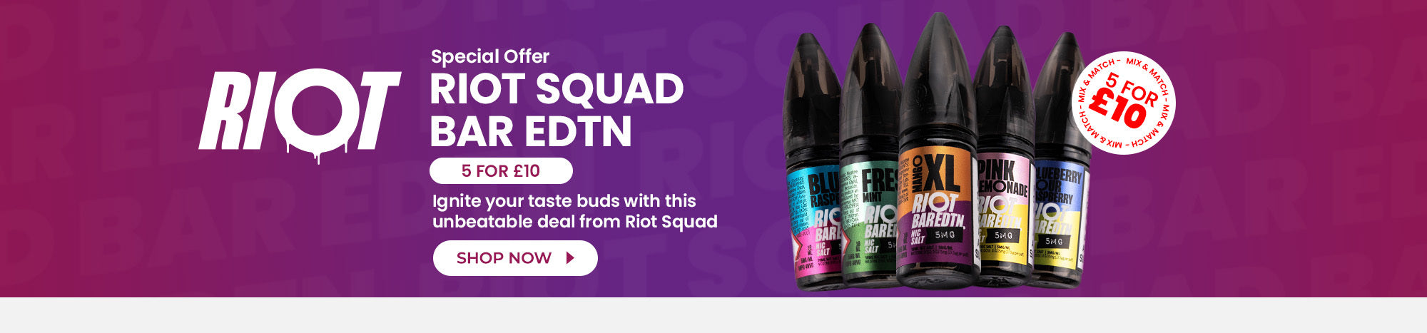 RIOT Squad Bar EDTN Nic Salts - Any 5 for £20