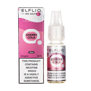 Box and Bottle of ELFLIQ's Cherry Cola Nicotine Salt E-Liquid in 10mg Strength