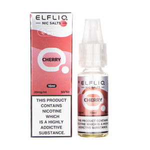 Box and Bottle of ELFLIQ's Cherry Nicotine Salt E-Liquid in 20mg Strength