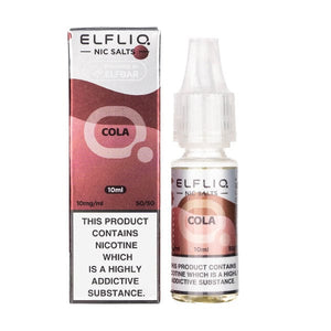 Box and Bottle of ELFLIQ's Cola Nicotine Salt E-Liquid in 10mg Strength