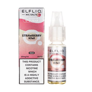 Box and Bottle of ELFLIQ's Strawberry Kiwi Nicotine Salt E-Liquid in 20mg Strength